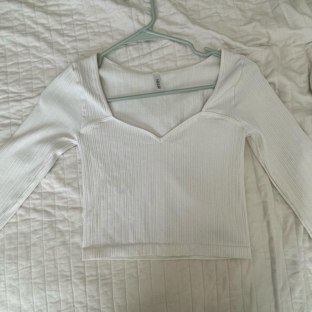White ribbed long sleeve top